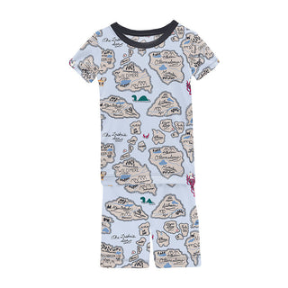 KicKee Pants Boy's Print Short Sleeve Pajama Set with Shorts - Dew Pirate Map