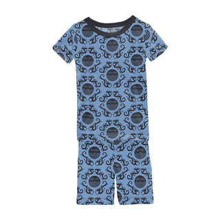 KicKee Pants Boy's Short Sleeve Pajama Set with Shorts - Dream Blue Four Dragons