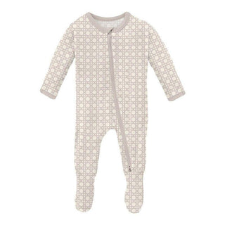 Print Bamboo Footie with 2-Way Zipper - Latte Wicker Baby & Toddler Sleepwear