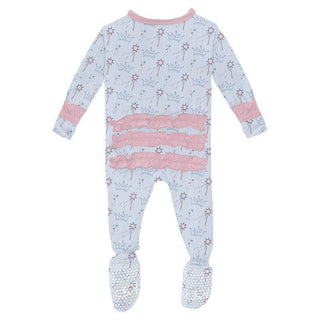 Girl's Print Bamboo Classic Ruffle Footie with 2-Way Zipper - Dew Magical Princess Baby & Toddler Sleepwear