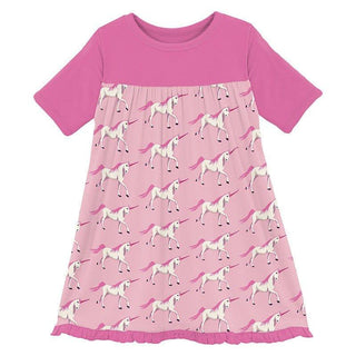 Girl's Print Bamboo Classic Short Sleeve Swing Dress - Cake Pop Prancing Unicorn Baby & Toddler Dresses