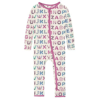Girl's Print Bamboo Coverall with 2-Way Zipper - Natural ABC Monsters Baby & Toddler Sleepwear