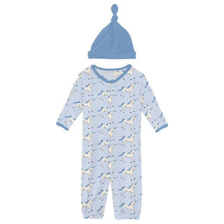 Girl's Print Bamboo Layette Gown Converter & Single Knot Hat Set - Dew Prancing Unicorn Baby & Toddler Sleepwear