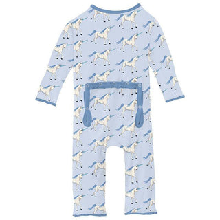 Girl's Print Bamboo Muffin Ruffle Coverall with 2-Way Zipper - Dew Prancing Unicorn Baby & Toddler Sleepwear