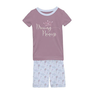 Girl's Print Bamboo Short Sleeve Graphic Tee Pajama Set with Shorts - Dew Magical Princess Baby & Toddler Sleepwear