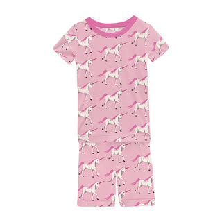 KicKee Pants Girl's Pajama Set with Shorts - Cake Pop Prancing Unicorn