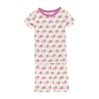 Girl's Print Bamboo Short Sleeve Pajama Set with Shorts - Natural Axolotl Party Baby & Toddler Sleepwear