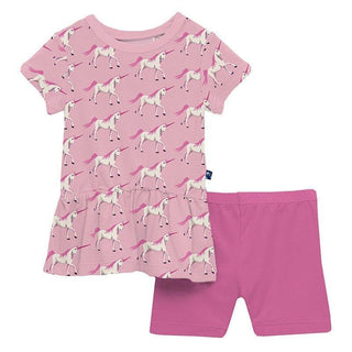 Girl's Print Bamboo Short Sleeve Playtime Outfit Set - Cake Pop Prancing Unicorn Baby & Toddler Outfits