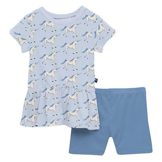 Girl's Print Bamboo Short Sleeve Playtime Outfit Set - Dew Prancing Unicorn Baby & Toddler Outfits