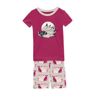 KicKee Pants Short Sleeve Graphic Tee Pajama Set with Shorts - Latte Kitsune