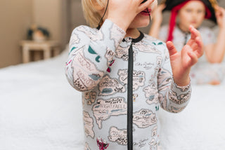Boy's Print Bamboo Coverall with 2-Way Zipper - Dew Pirate Map KicKee Pants Size: 9-12 Months