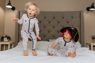 Boy's Print Bamboo Coverall with 2-Way Zipper - Dew Pirate Map KicKee Pants Size: 9-12 Months