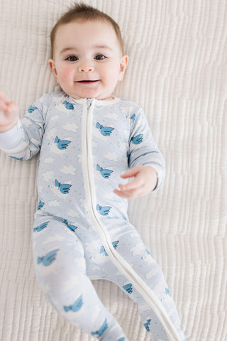 Boy's Print Bamboo Footie with 2-Way Zipper - Dew Flying Pigs Baby & Toddler Sleepwear