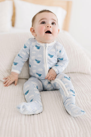 Boy's Print Bamboo Footie with 2-Way Zipper - Dew Flying Pigs Baby & Toddler Sleepwear