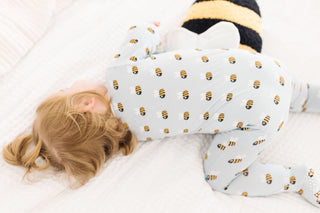 Kickee Pants Boy's Footie with 2-Way Zipper - Pearl Blue Baby Bumblebee