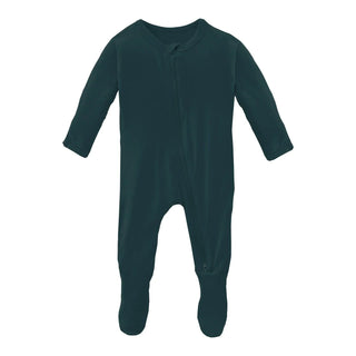 Boy's Solid Bamboo Footie with 2-Way Zipper - Pine Baby & Toddler Sleepwear