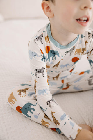 Boy's Print Bamboo Long Sleeve Pajama Set - Natural Just So Animals Baby & Toddler Sleepwear