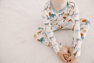 Boy's Print Bamboo Long Sleeve Pajama Set - Natural Just So Animals Baby & Toddler Sleepwear KicKee Pants Size: 2T