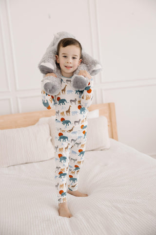 Boy's Print Bamboo Long Sleeve Pajama Set - Natural Just So Animals Baby & Toddler Sleepwear KicKee Pants Size: 2T