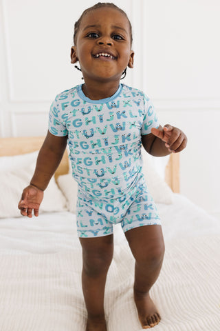 KicKee Pants Boy's Print Short Sleeve Pajama Set with Shorts - Dew ABC Monsters