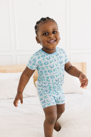 KicKee Pants Boy's Print Short Sleeve Pajama Set with Shorts - Dew ABC Monsters