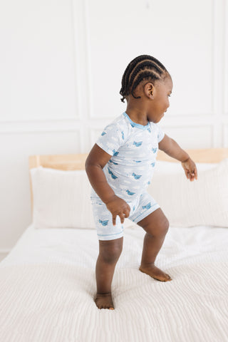 Kickee Pants Boy's Short Sleeve Pajama Set with Shorts - Dew Flying Pigs