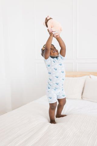 Kickee Pants Boy's Short Sleeve Pajama Set with Shorts - Dew Flying Pigs