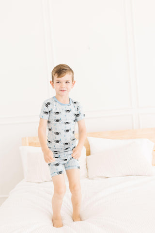 Boy's Print Bamboo Short Sleeve Pajama Set with Shorts - Pearl Blue Itsy Bitsy Spider Baby & Toddler Sleepwear