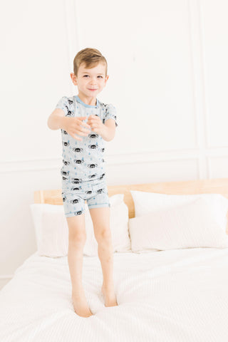 Boy's Print Bamboo Short Sleeve Pajama Set with Shorts - Pearl Blue Itsy Bitsy Spider Baby & Toddler Sleepwear
