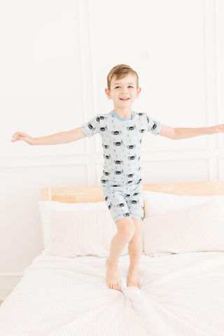 Boy's Print Bamboo Short Sleeve Pajama Set with Shorts - Pearl Blue Itsy Bitsy Spider Baby & Toddler Sleepwear