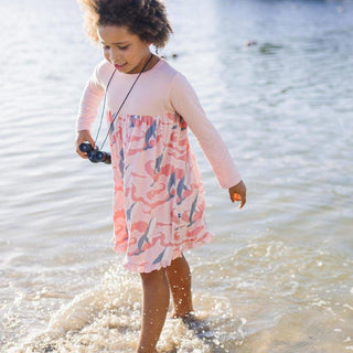 Bamboo Classic Long Sleeve Swing Dress - Baby Rose Splashing Whales KicKee Pants Size: 2T