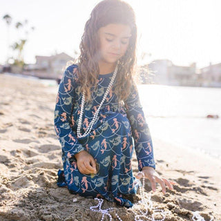 Bamboo Classic Long Sleeve Swing Dress - Peacock Mermaids & Pearls KicKee Pants Size: 2T