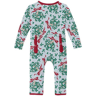 Bamboo Coverall with 2-Way Zipper - Illusion Blue Mistletoe & Ribbons Baby & Toddler Sleepwear