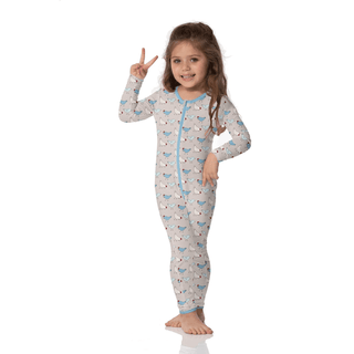 Kickee Pants Coverall with 2-Way Zipper - Latte Chickens
