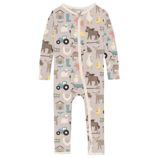 Kickee Pants Coverall with 2-Way Zipper - Latte Morning on the Farm