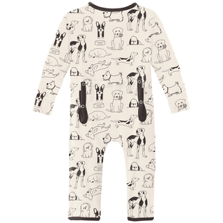 Kickee Pants Coverall with 2-Way Zipper - Natural Dogs