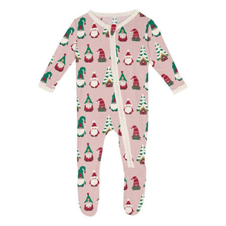 Bamboo Footie with 2-Way Zipper - Baby Rose Gnomes Baby & Toddler Sleepwear