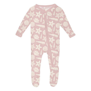 Bamboo Footie with 2-Way Zipper - Baby Rose Shells & Starfish Baby & Toddler Sleepwear