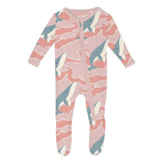 Bamboo Footie with 2-Way Zipper - Baby Rose Splashing Whales Baby & Toddler Sleepwear