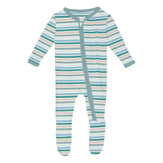 Kickee Pants Footie with 2-Way Zipper - Lakeside Stripe