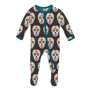 Print Bamboo Footie with 2-Way Zipper - Midnight Dia de los Muertos Baby & Toddler Sleepwear