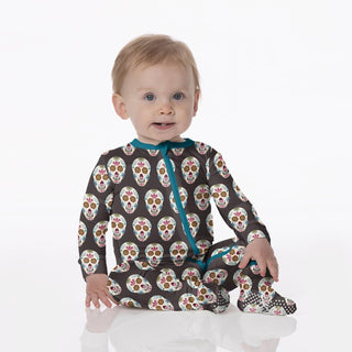 Print Bamboo Footie with 2-Way Zipper - Midnight Dia de los Muertos Baby & Toddler Sleepwear