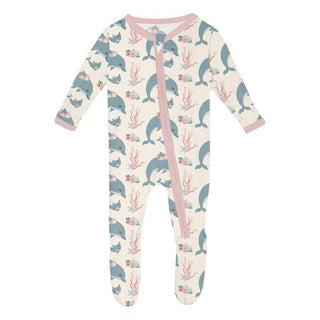 Bamboo Footie with 2-Way Zipper - Natural Dolphins Baby & Toddler Sleepwear