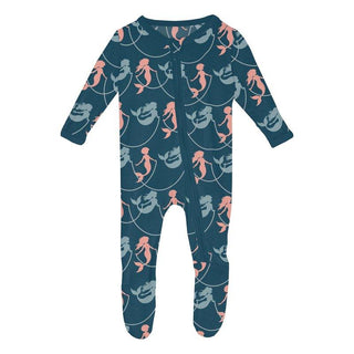 Bamboo Footie with 2-Way Zipper - Peacock Mermaids & Pearls Baby & Toddler Sleepwear
