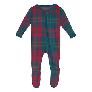Bamboo Footie with 2-Way Zipper - Peacock Plaid Baby & Toddler Sleepwear