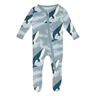 Bamboo Footie with 2-Way Zipper - Stormy Sea Splashing Whales Baby & Toddler Sleepwear