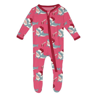 Bamboo Footie with 2-Way Zipper - Winter Rose Holiday Sharks Baby & Toddler Sleepwear