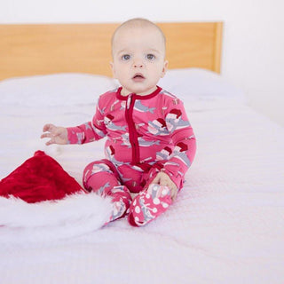 Bamboo Footie with 2-Way Zipper - Winter Rose Holiday Sharks Baby & Toddler Sleepwear