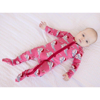 Bamboo Footie with 2-Way Zipper - Winter Rose Holiday Sharks Baby & Toddler Sleepwear