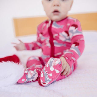 Bamboo Footie with 2-Way Zipper - Winter Rose Holiday Sharks Baby & Toddler Sleepwear